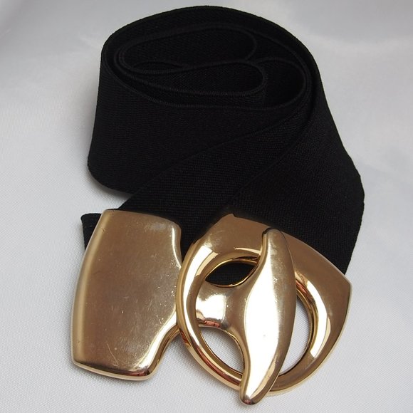Vintage Accessories - Retro 1980s Stretch Belt Modern Abstract Buckle
